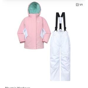 Mountain Warehourse Kids Size 13 Ski/Snow Jacket and Bibs Set Pink White Teal